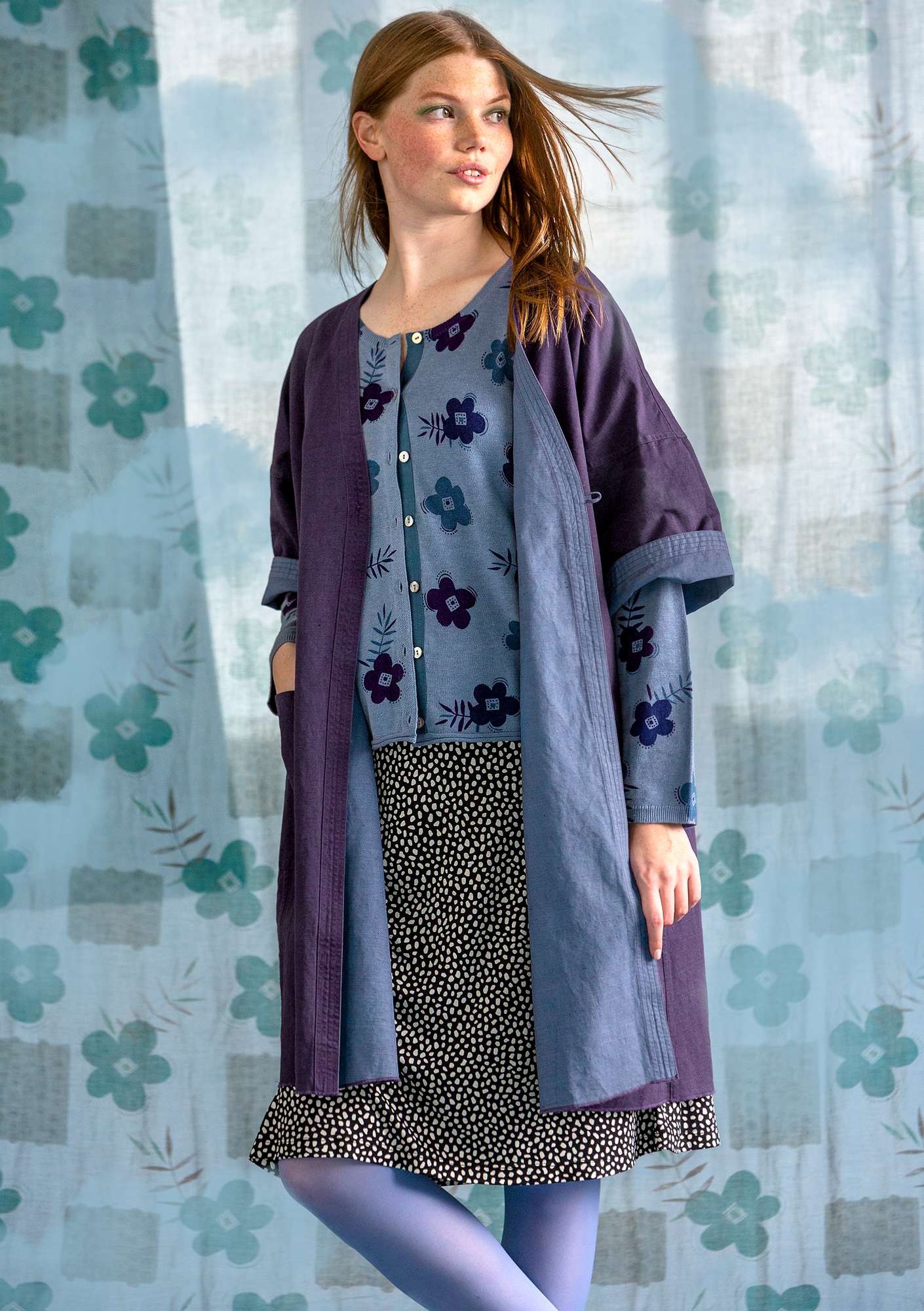 “Twin” linen/organic cotton reversible kimono light blue thumbnail