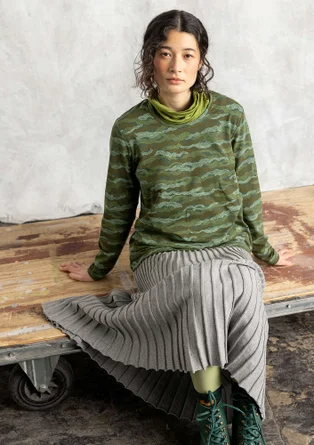 “Mona” organic cotton/elastane jersey top - forest green/patterned