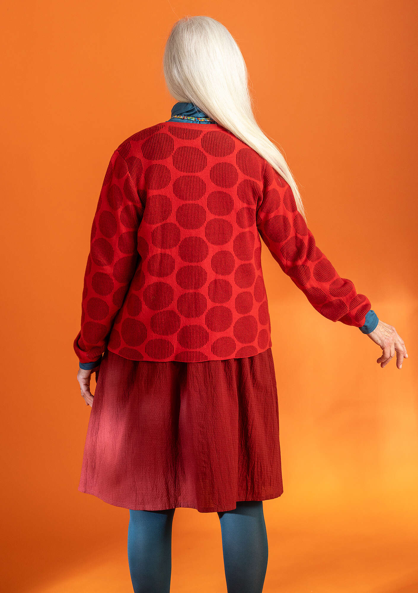“Amira” cardigan in organic/recycled cotton bright red thumbnail