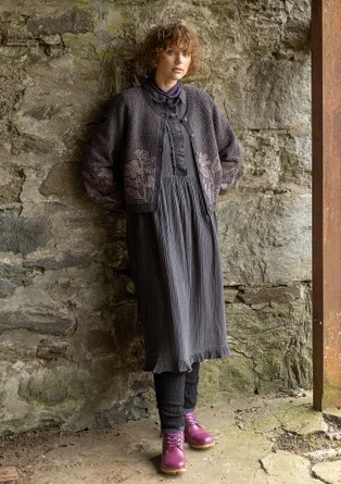 Geblümte Strickjacke „Hildur“ aus Wolle - dunkelaschgrau-melange