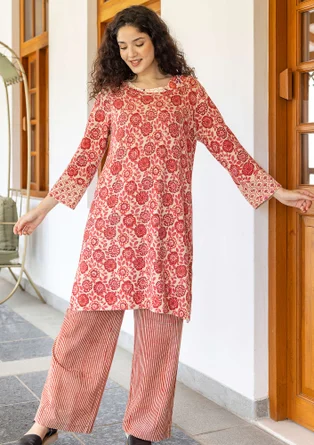 Gebreide tuniek "Heera" van biologisch katoen - flamingo