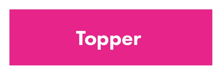 A pink card with “Tops” written in white.