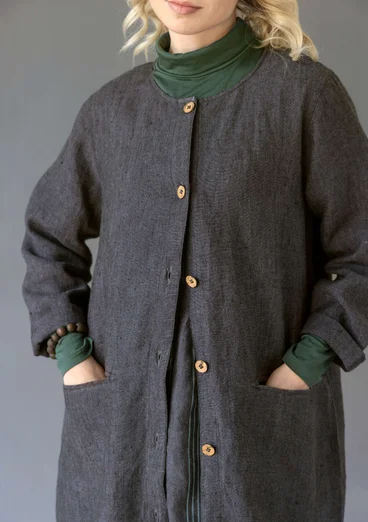 Longline, garment-washed woven linen jacket - black