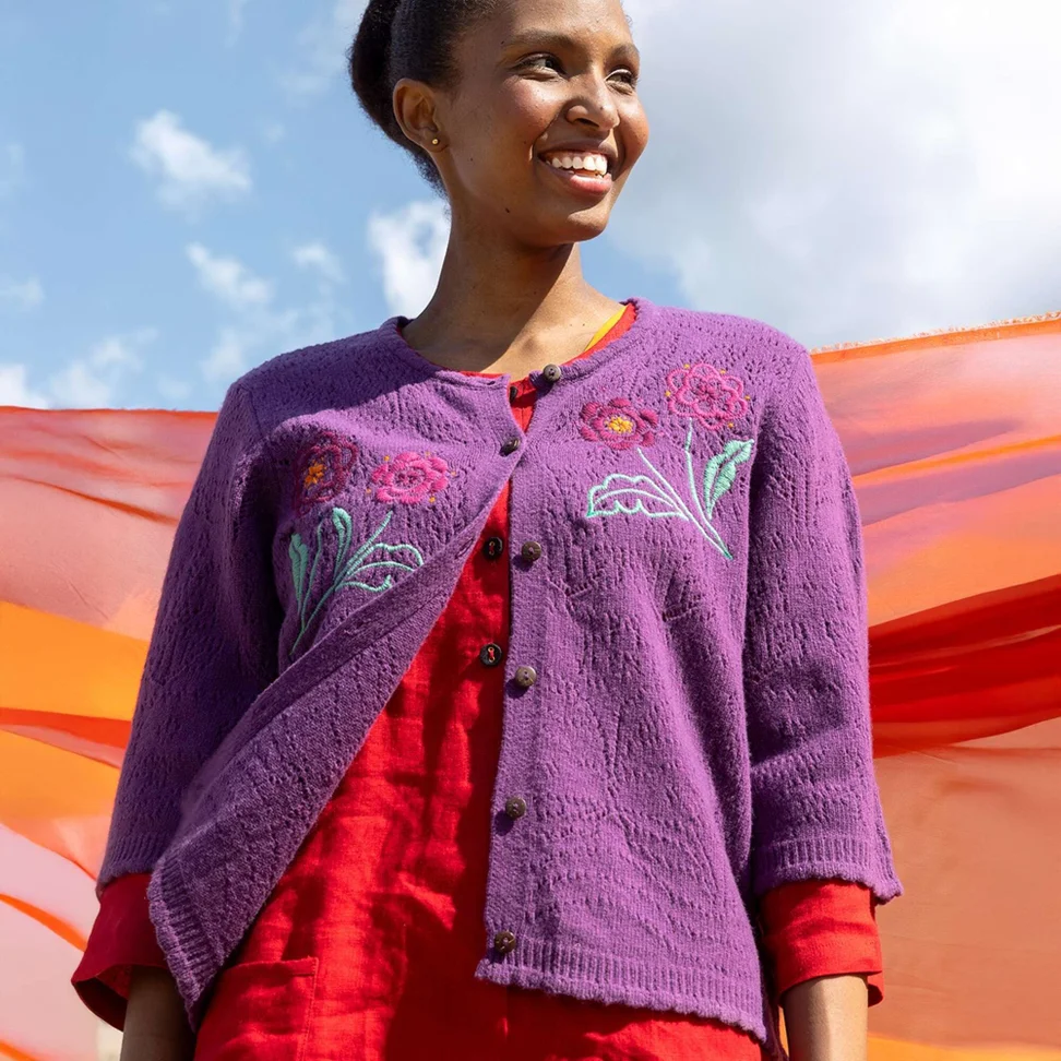 Strikkejakke «Shadow» i lammeullblanding - hortensia