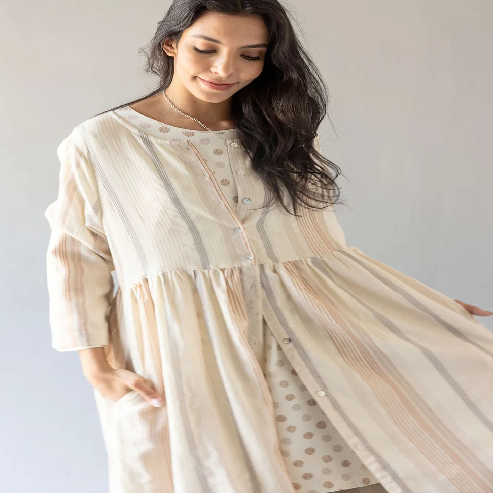 “Ketchi” woven dress in wool/cotton - oyster