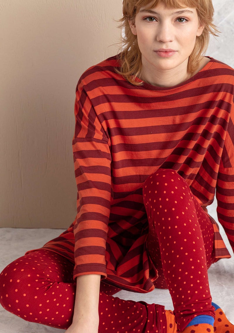 “Pytte” jersey leggings in organic cotton/elastane agate red/patterned