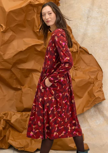 Gemustertes oder einfarbiges Jerseykleid „Frida“ aus Bio-Baumwolle - dunkelachatrot-gemustert