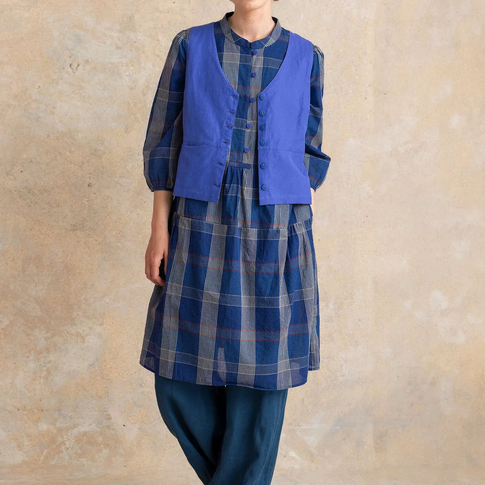 Robe tissée ”Nora” en coton biologique - indigo foncé