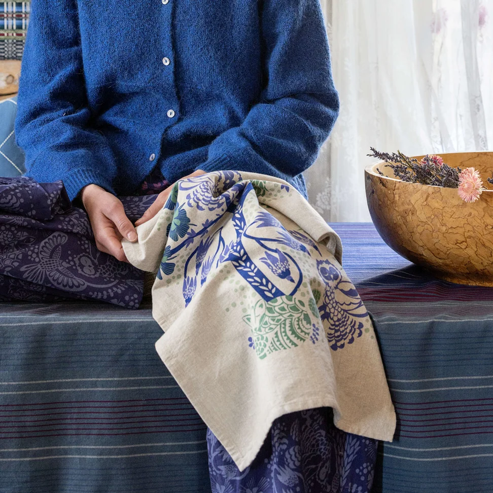 Theedoek "Taiga" van biologisch katoen - nachtblauw