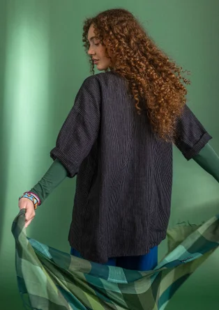 Vevd bluse «Alva» i lin - svart/stripete