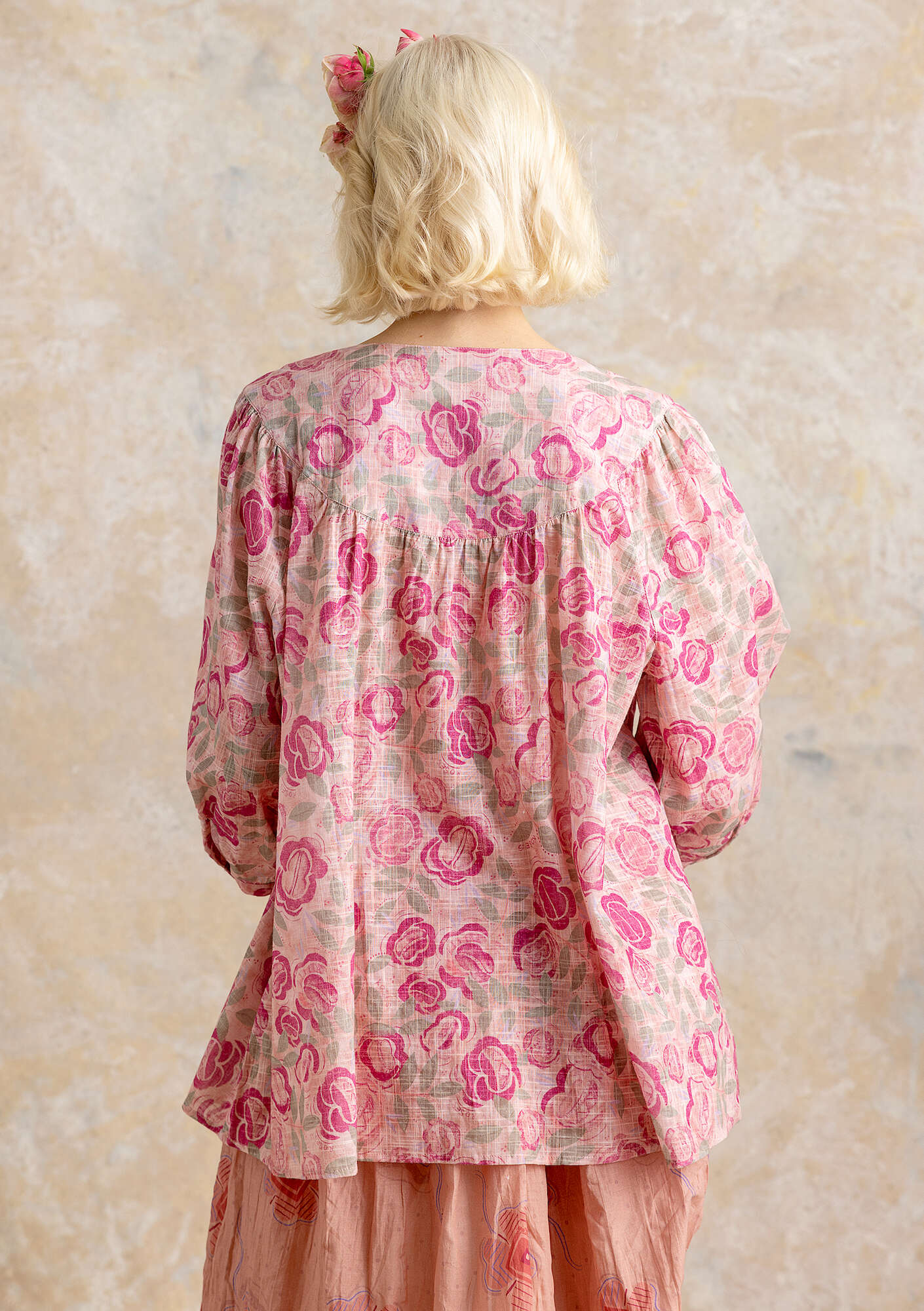 “Peace” organic cotton smock blouse Pale powder pink