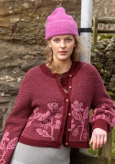 Gilet fleuri "Hildur" en laine - grenade/chiné