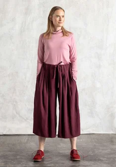 “Rut” woven viscose/linen trousers - aubergine