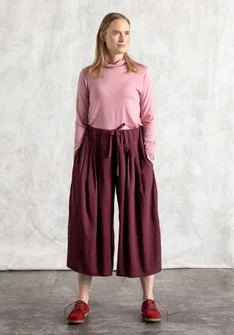 “Rut” woven viscose/linen trousers - aubergine
