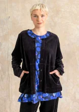Solid-colored velour cardigan in organic cotton/recycled polyester - black
