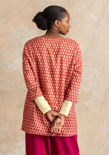 Tunika „Vendela“ aus Bio-Baumwollgewebe - krapprot-gemustert