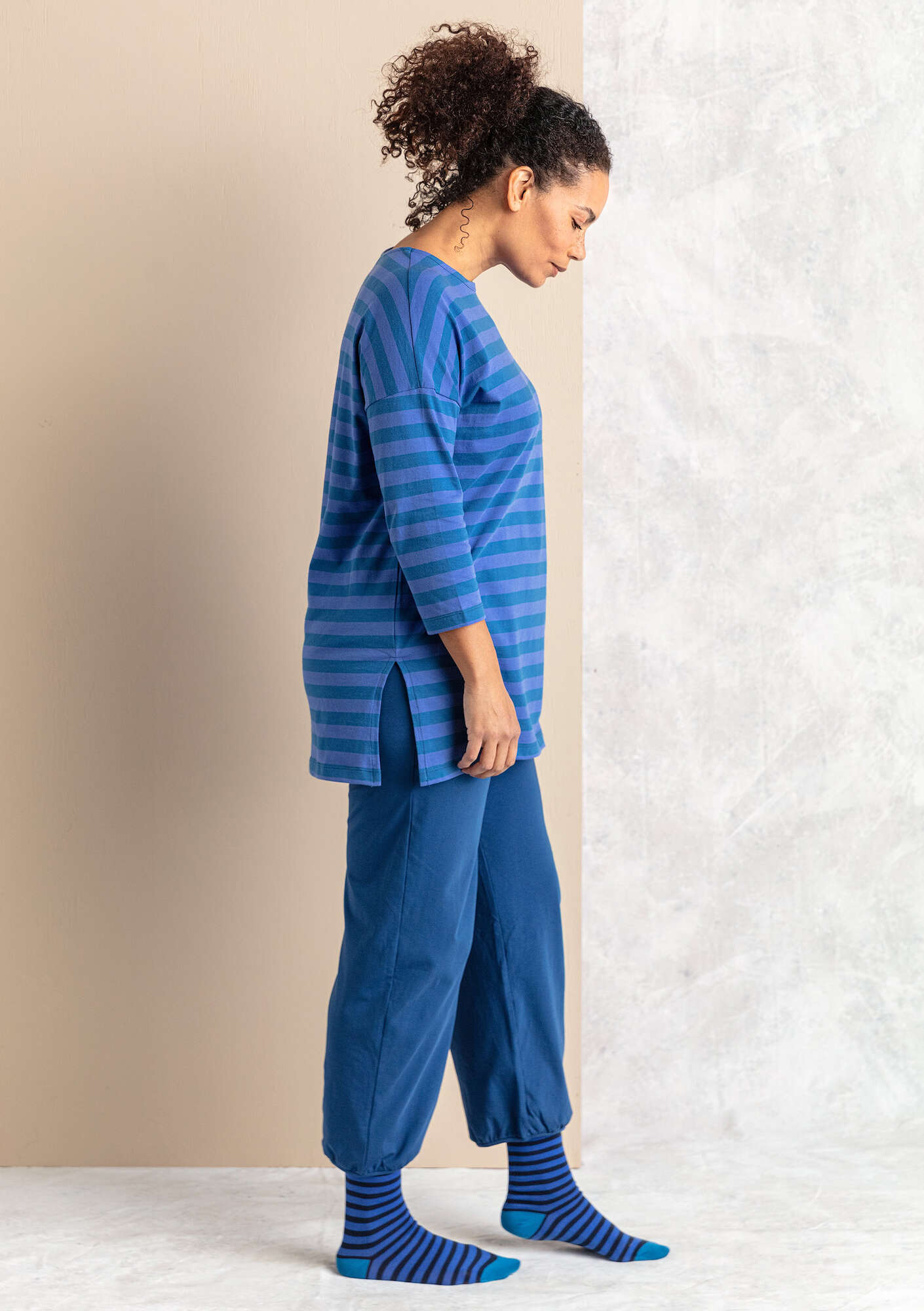 Striped tunic in organic cotton indigo blue/sky blue thumbnail