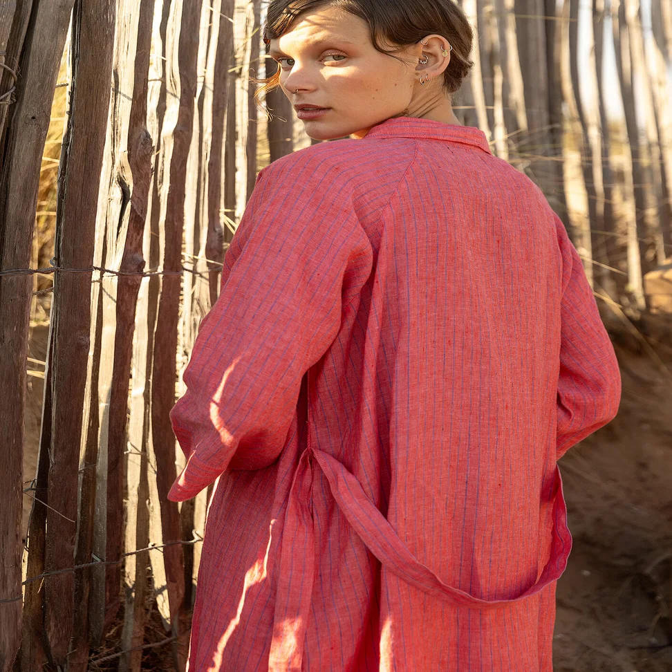 “Bifrost” woven linen shirt dress - light coral