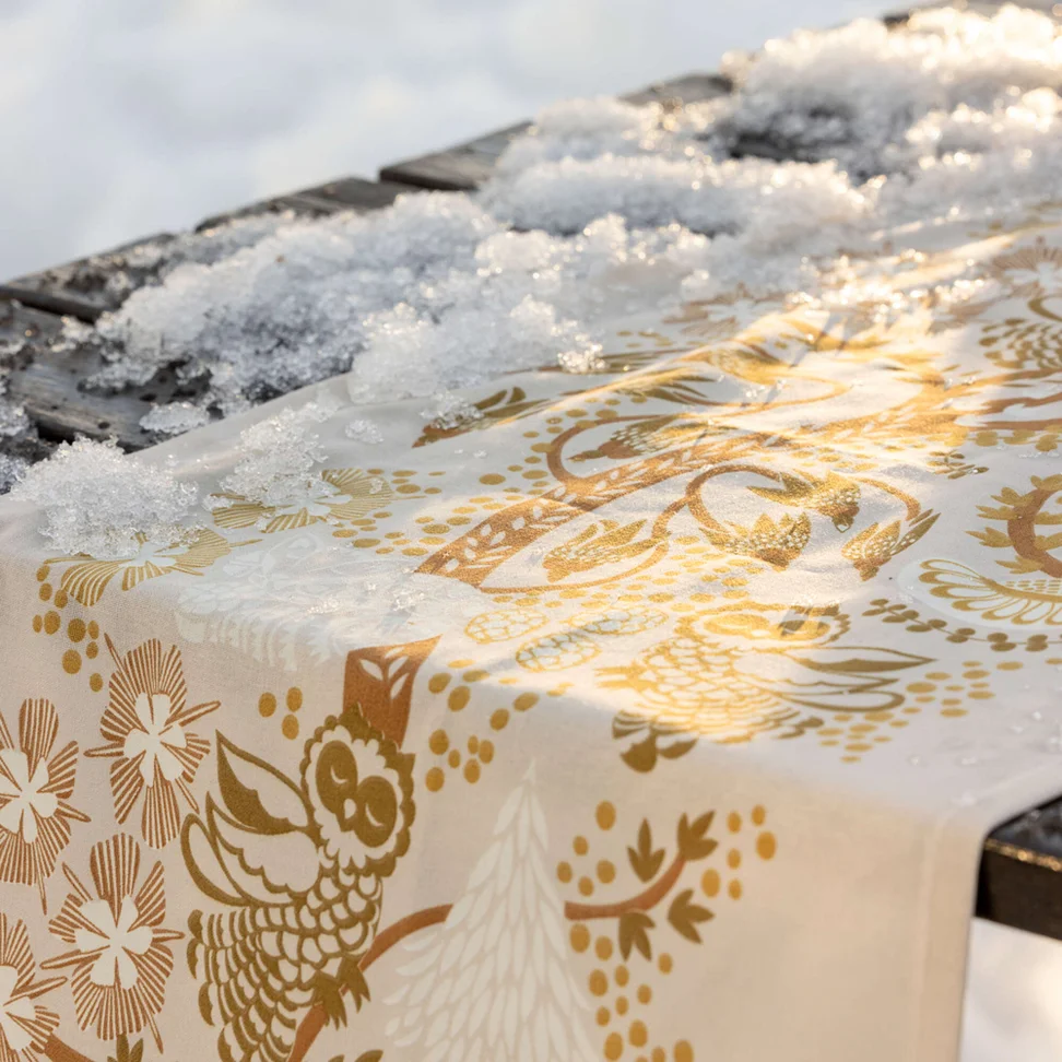 “Alaska Forest” organic cotton table runner - eggshell