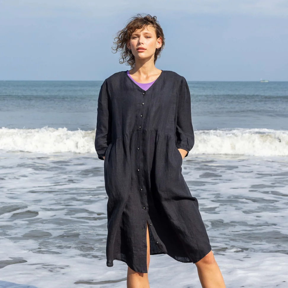 Robe tissée en lin - noir