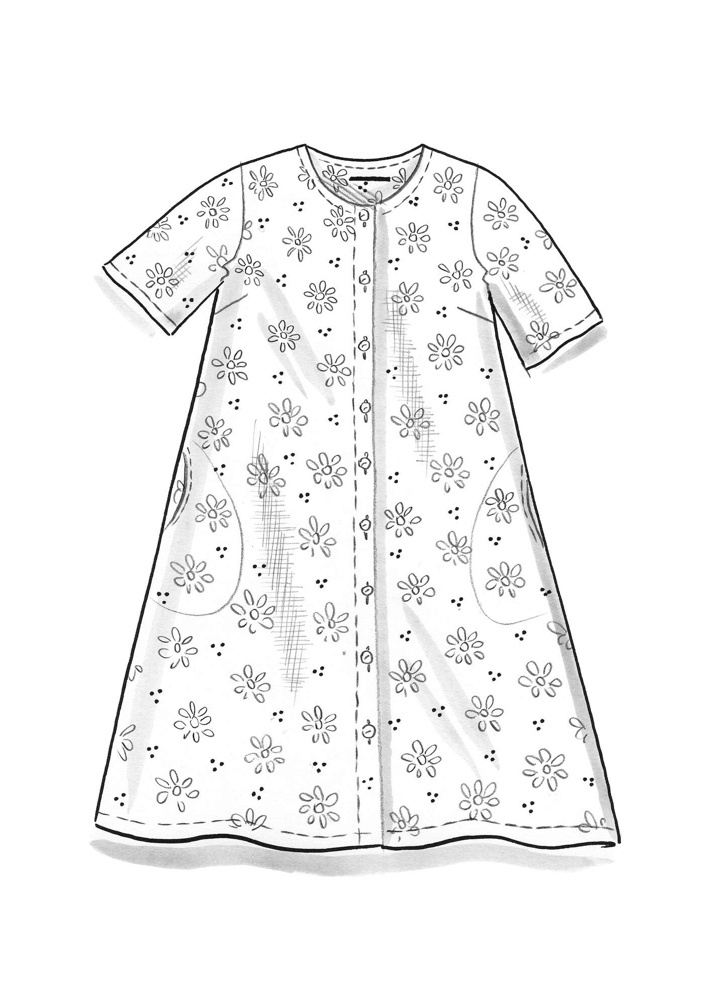 Kleid „Ester“ aus Leinengewebe saphirblau-gemustert