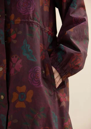 “Livia” patterned/solid-colour parka in water-repellent organic cotton - dark aubergine/patterned