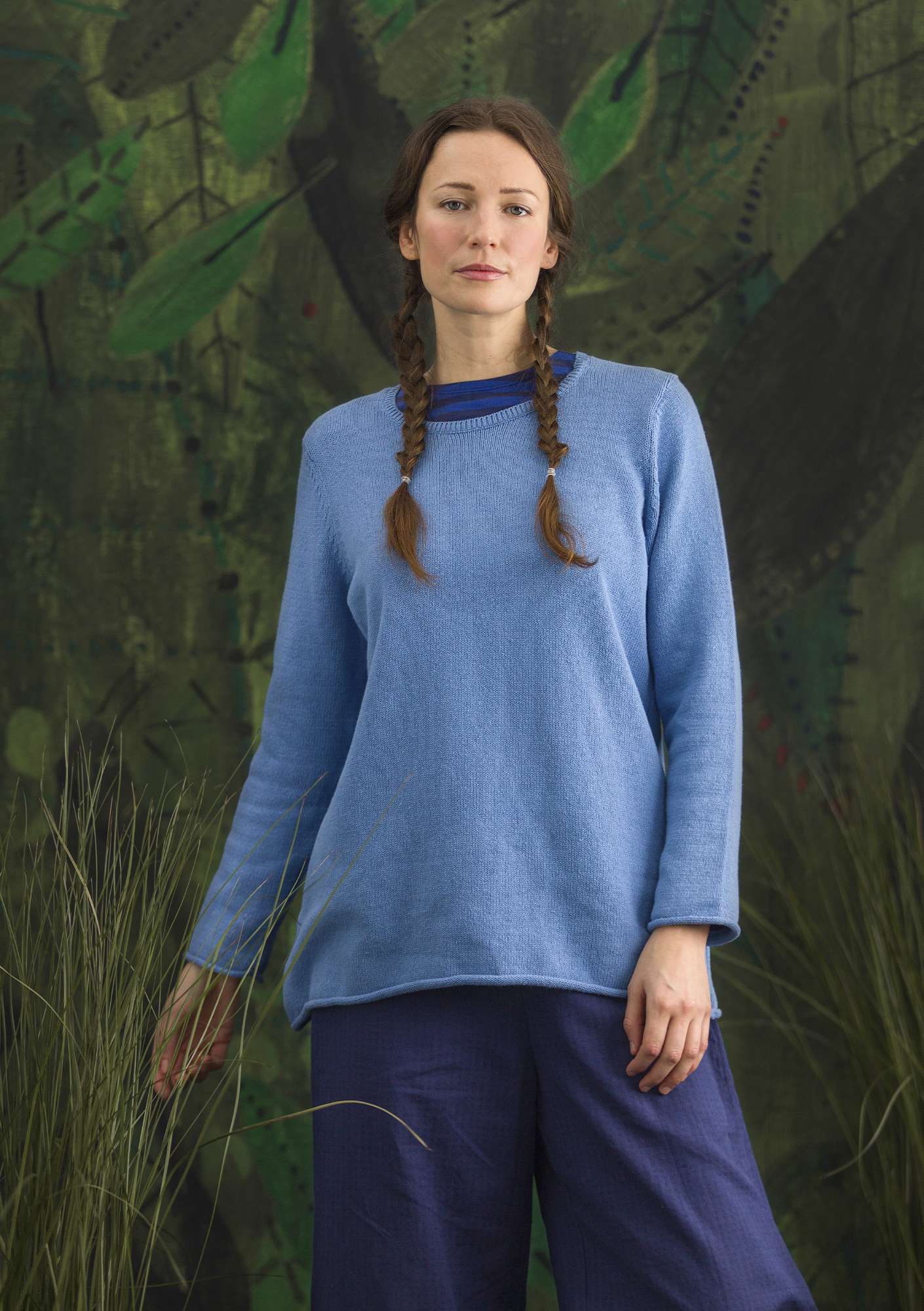 FAVOURITE sweater “Belle” made of recycled cotton sea blue/solid colour thumbnail