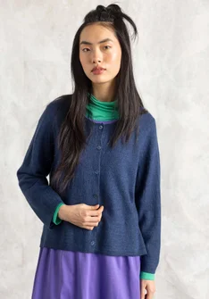 Strickjacke aus gefilzter Bio-Wolle - dunkelindigot-melange