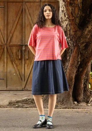 Kurzer Webrock „Ines“ aus Bio-Baumwolle - dunkelindigo