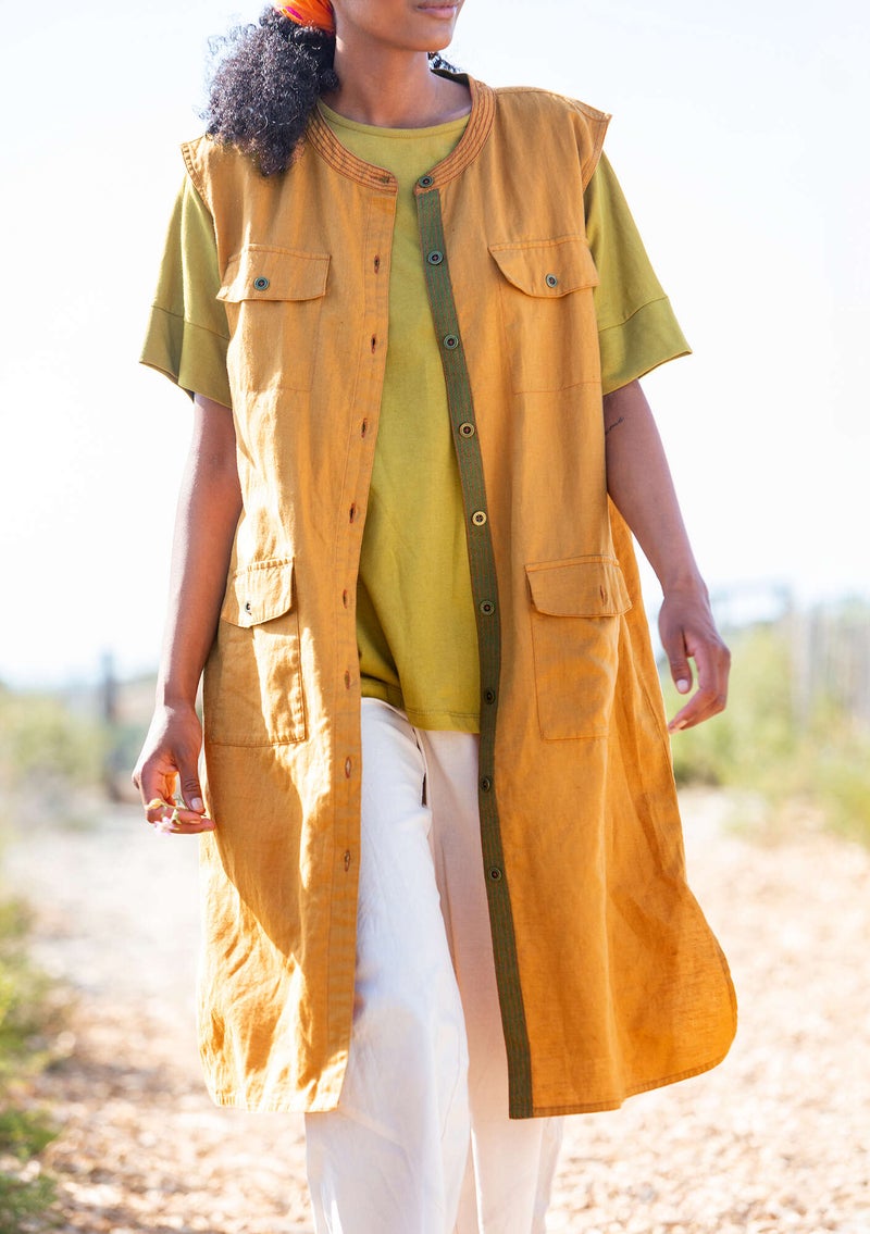 Geweven jurk  Safari  van biologisch katoen/linnen gebrande sienna