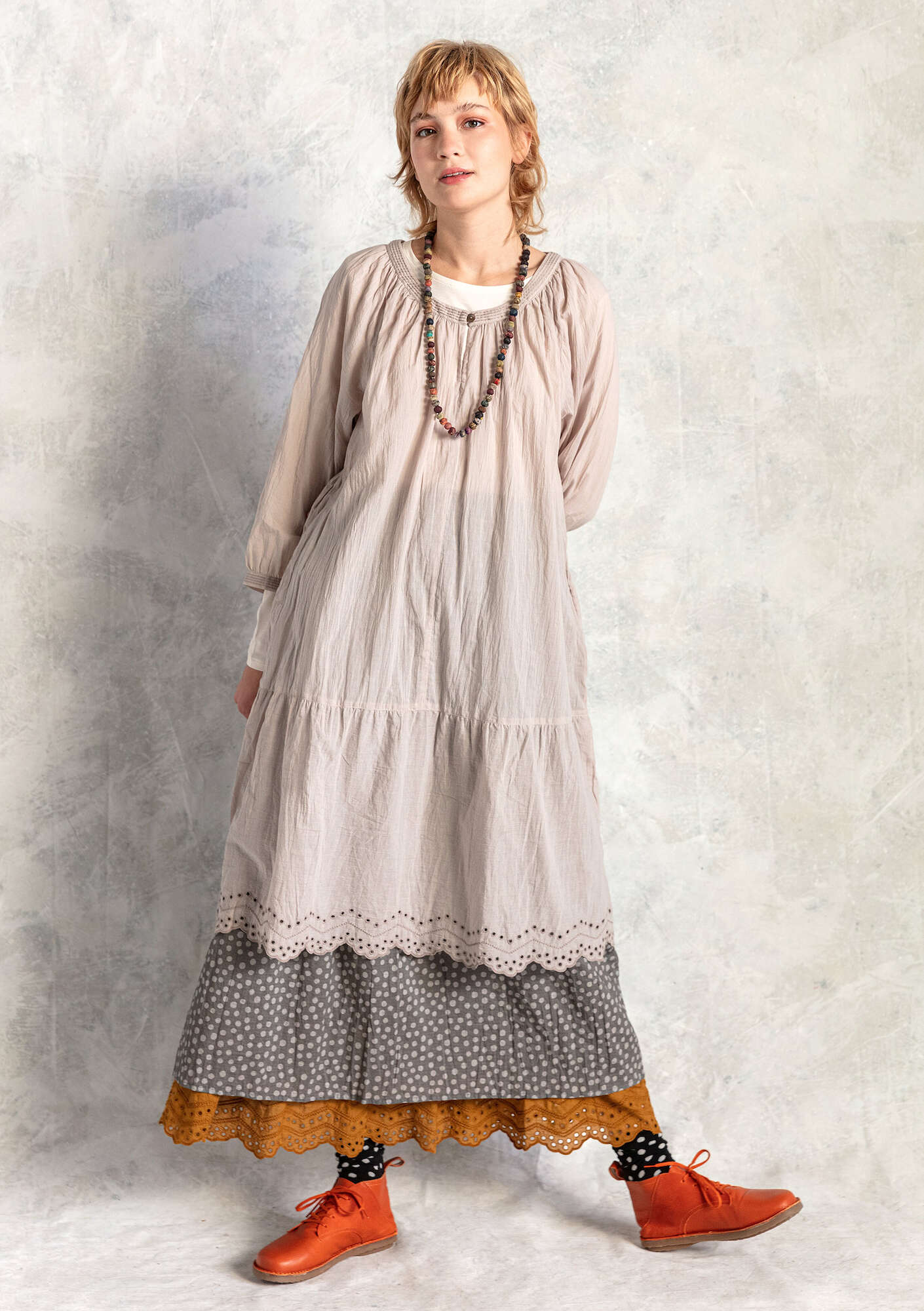 Woven dress in organic cotton elephant grey thumbnail