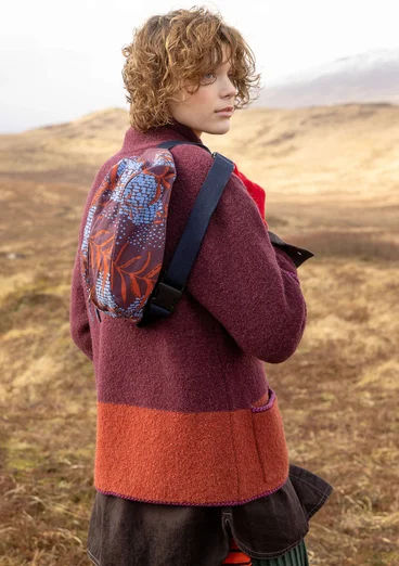 Gestrickte Jacke „Sälen“ aus Wollbouclé - aubergine