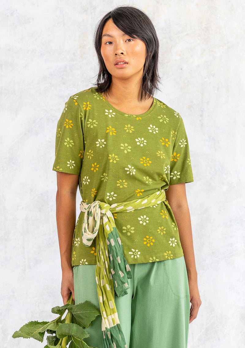 T-shirt  Ester  en coton biologique/élasthanne feuilles de bouleau/motif