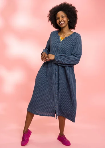 “Noira” checked organic cotton dress - indigo