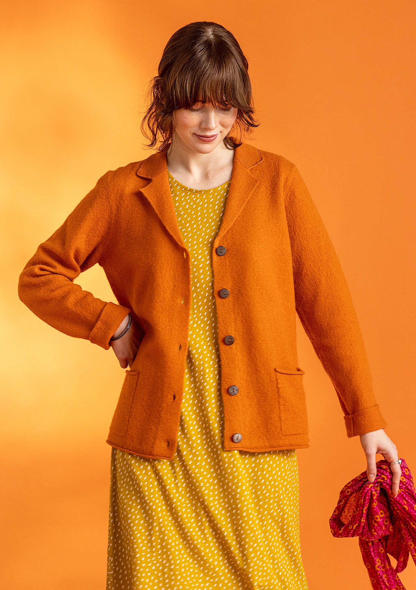 Knit fabric wool blazer burnt orange