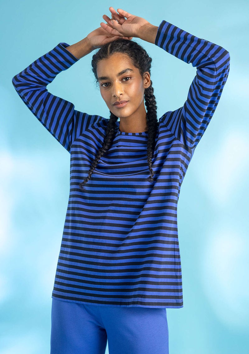 Organic cotton striped essential sweater brilliant blue/black