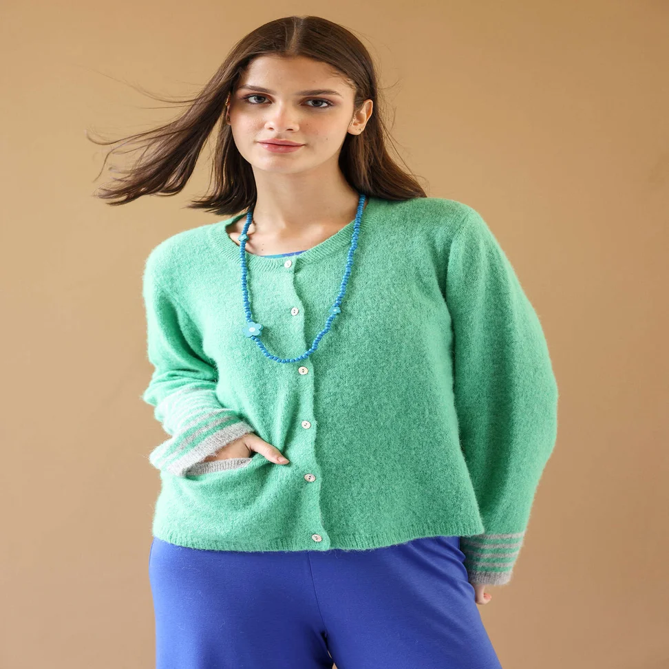 Gilet "Stripe" en alpaga mélangé - vert lotus