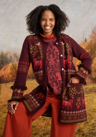 Strickjacke „Fåle“ aus Lammwollmischung/Bio-Baumwolle - aubergine