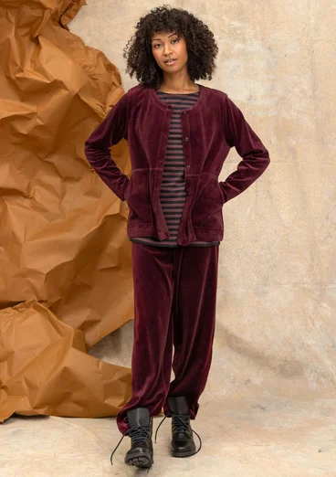 Einfarbige Velourshose aus Bio-Baumwolle/Recycling-Polyester - aubergine