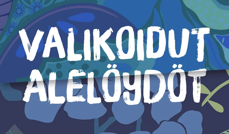 Graafinen monivärinen kuvio, jossa valkoinen teksti VALIKOIDUT ALELÖYDÖT.