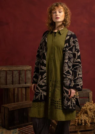 Besticktes Webkleid „Fields“ aus Bio-Baumwolle - dunkelolive