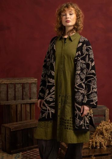Besticktes Webkleid „Fields“ aus Bio-Baumwolle - dunkelolive