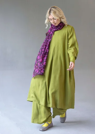 “Elin” dotted/solid-colour viscose/linen dress - green pepper
