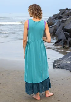 Solid-colored jersey dress in organic cotton - teal