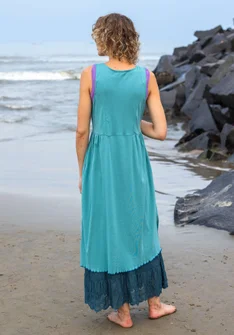 Solid-colored jersey dress in organic cotton - teal