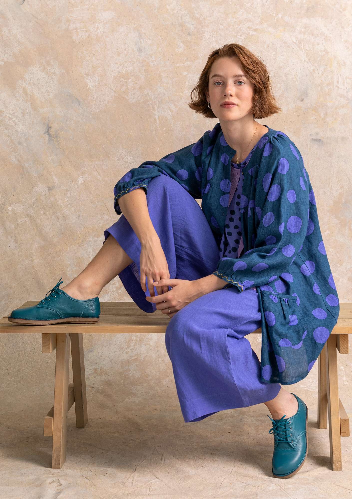 “Amber” linen smock blouse indigo/patterned thumbnail