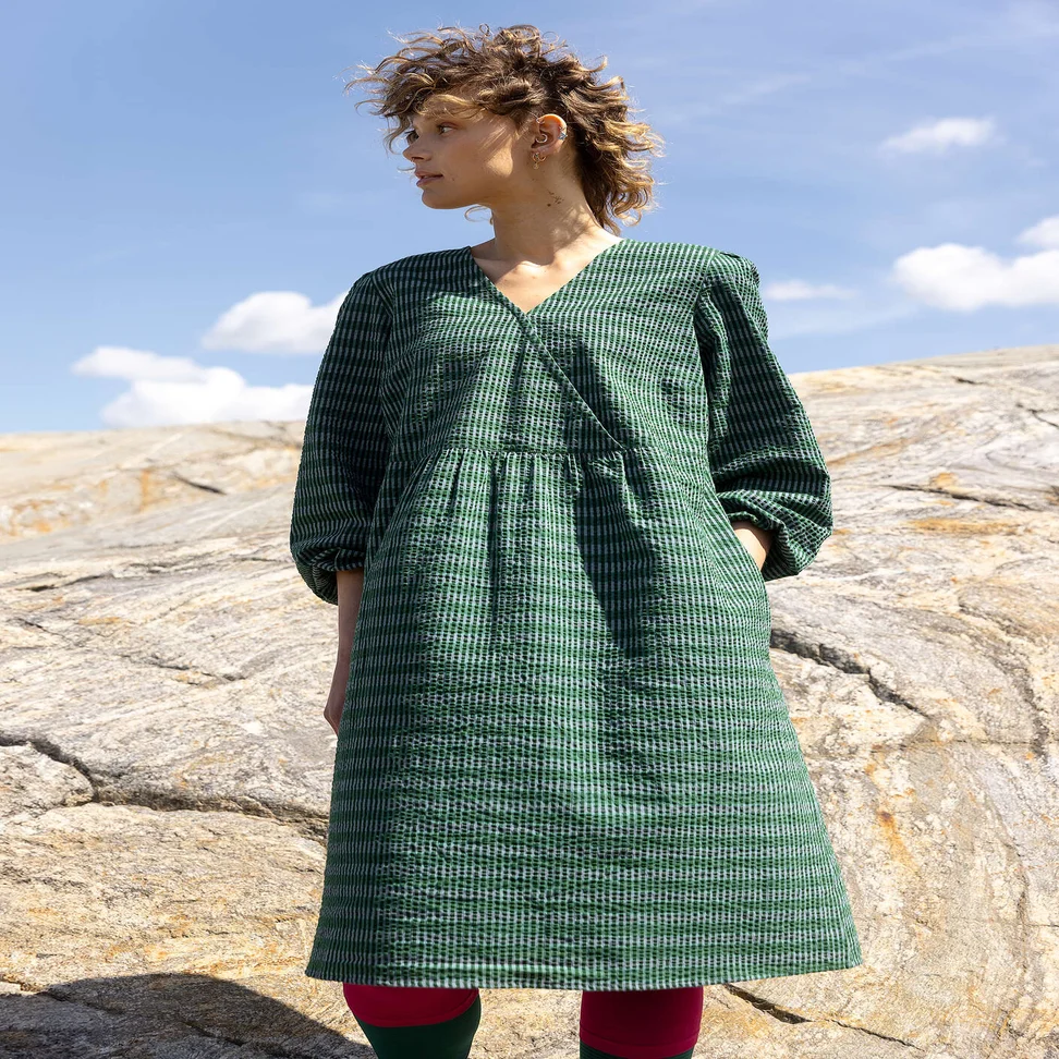 “Wavy ” woven organic cotton dress - teal