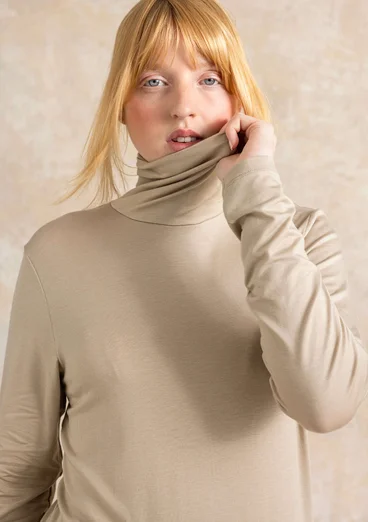 Long-sleeve, lyocell/elastane jersey polo-neck top - dark natural