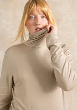 Long-sleeve, lyocell/elastane jersey polo-neck top - dark natural