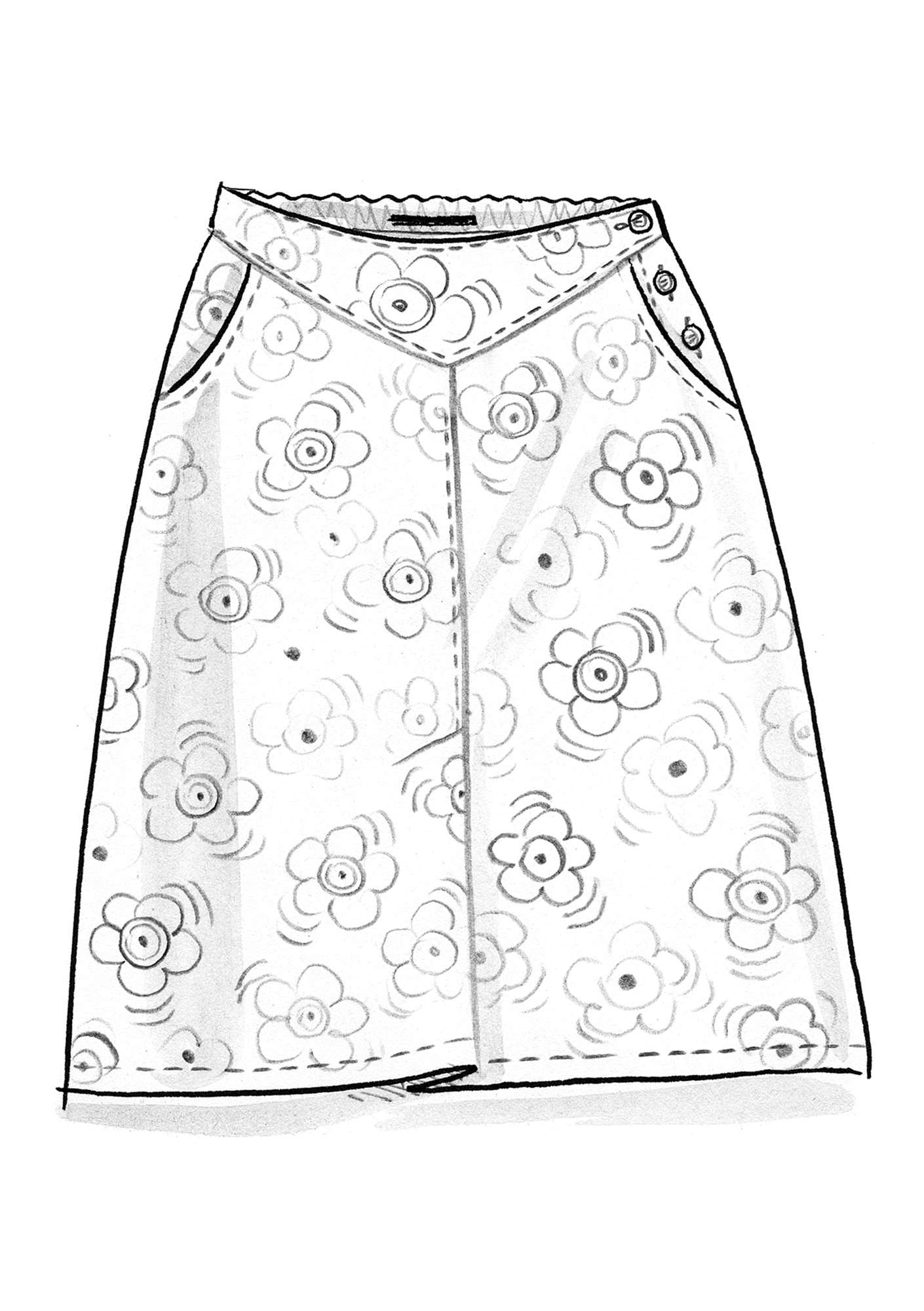 “Lindblom” organic cotton/linen skirt agave/patterned